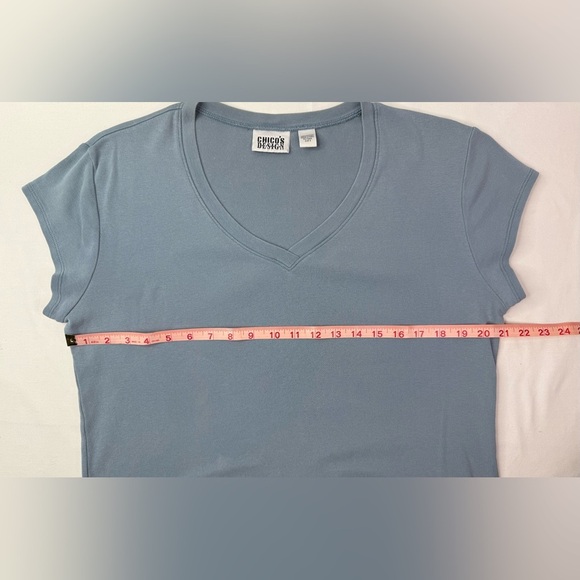 Chico's Design Soft Slate Blue Cap Sleeve Cotton Top Size Large - Picture 4 of 5
